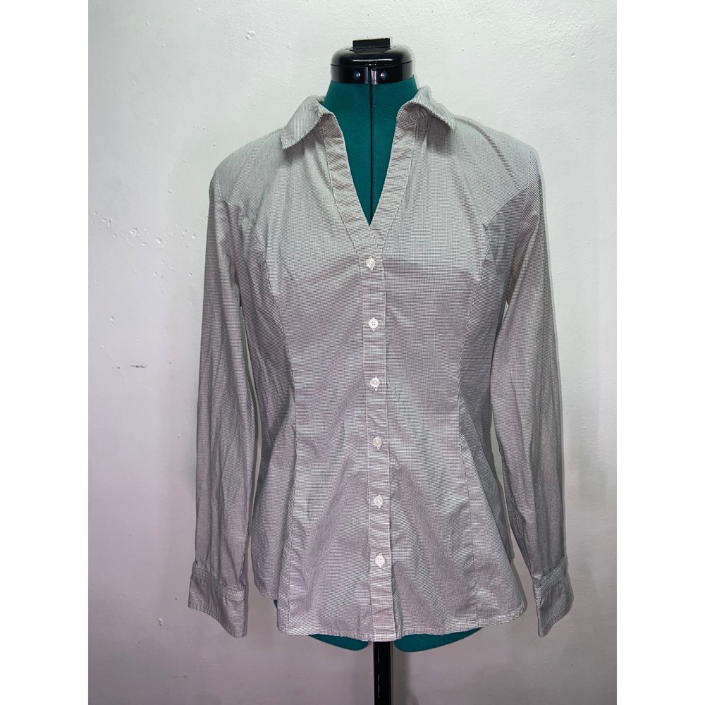 Express The Essential Shirt Womens Black White Micro Dot Corporate Button Up M